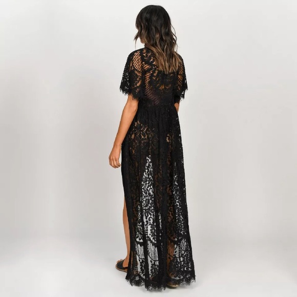 SOLD OUT Black Eyelash Floral Lace Long Duster Coverup Robe - Picture 3 of 3